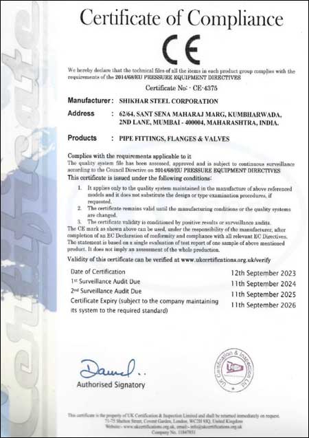 PED CERTIFICATE